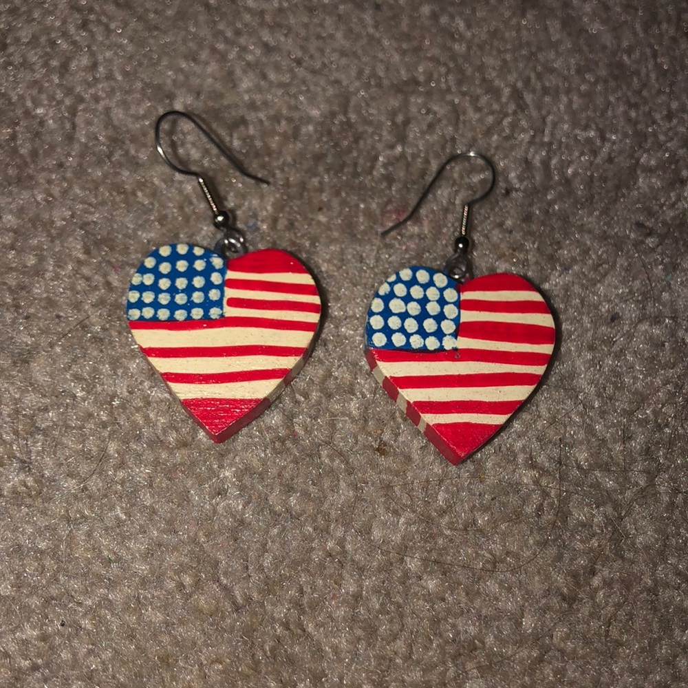 Heart-Shaped American Flag Earrings